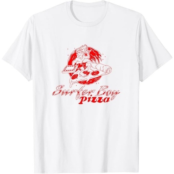 Stranger Things Surfer Boy Pizza Retro Outline Logo T-Shirt - Picture 1 of 4